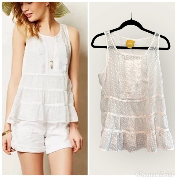 Anthropologie Tops - Anthropologie Maeve White Dot Sheer babydoll tank top Sz M